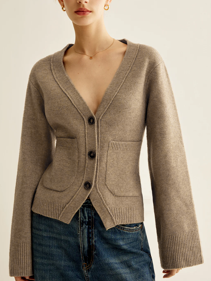 V-Neck Split Button Cardigan  Liora Lane Boutique Cardigans Camel / XL 45.00