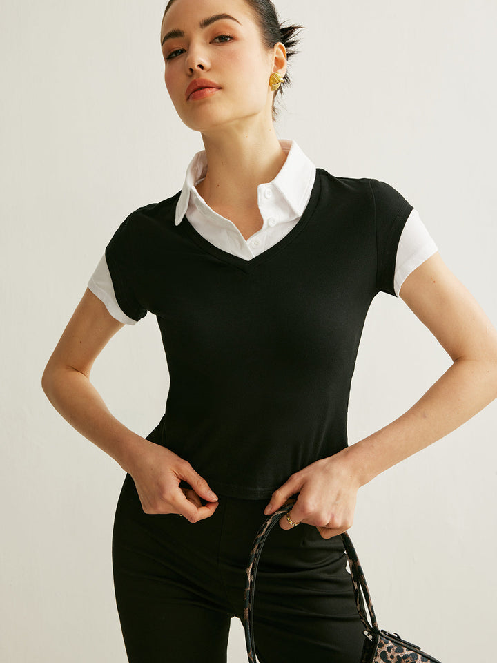 Polo Neck Color Block T-Shirt  Liora Lane Boutique T-Shirts