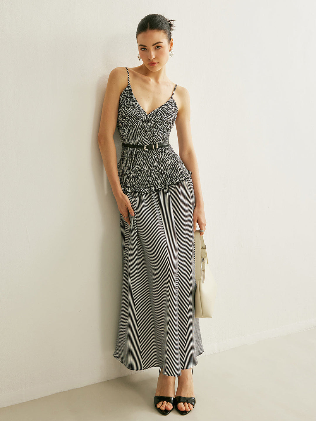 Shirred V-Neck Sleeveless Pleated Dress  Liora Lane Boutique Dresses