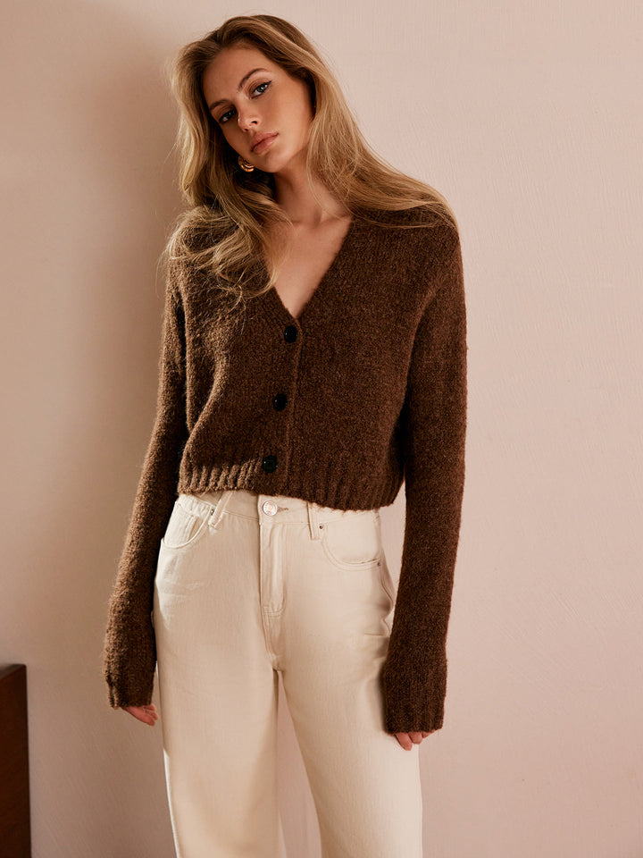 Wool-Blend V-Neck Short Cardigan  Liora Lane Boutique Cardigans