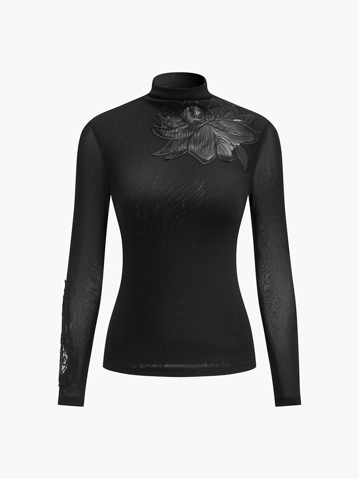 Semi-Sheer Mesh-Floral Slim Jersey Top  Liora Lane Boutique T-Shirts