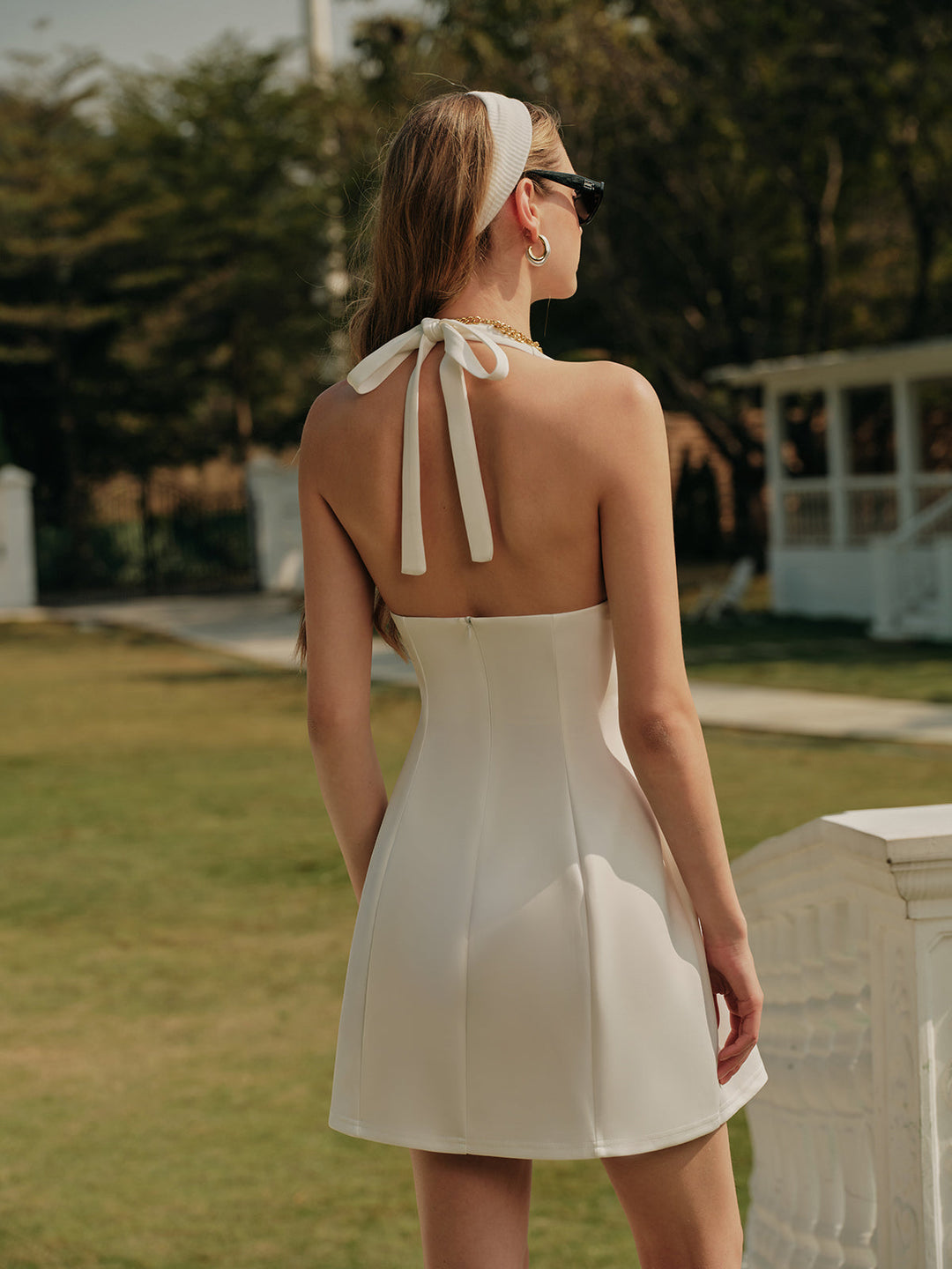 V-Neck Halter Knotted Pleated Dress  Liora Lane Boutique Dresses