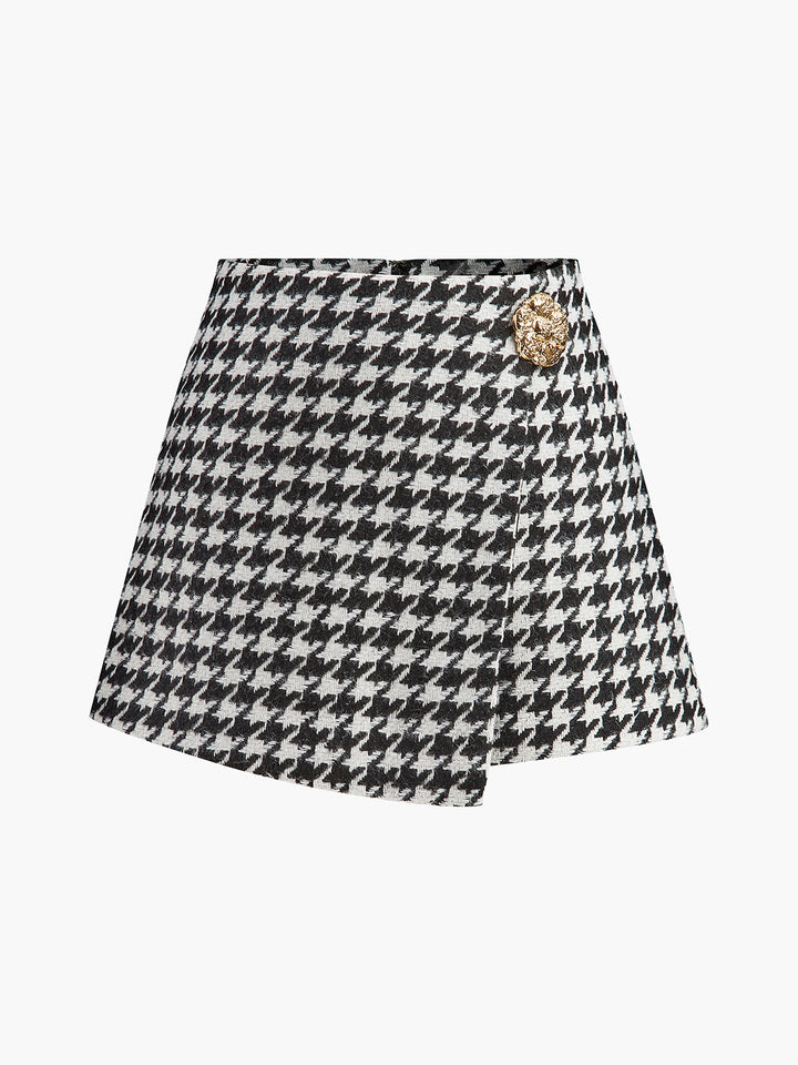 High-Waist Metal-Button Houndstooth Shorts  Liora Lane Boutique Shorts