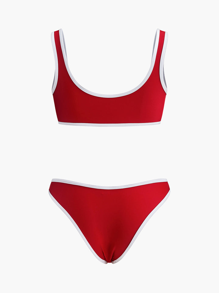 Contrast Trim Scoop Neck Bikini Set  Liora Lane Boutique Bikini Sets