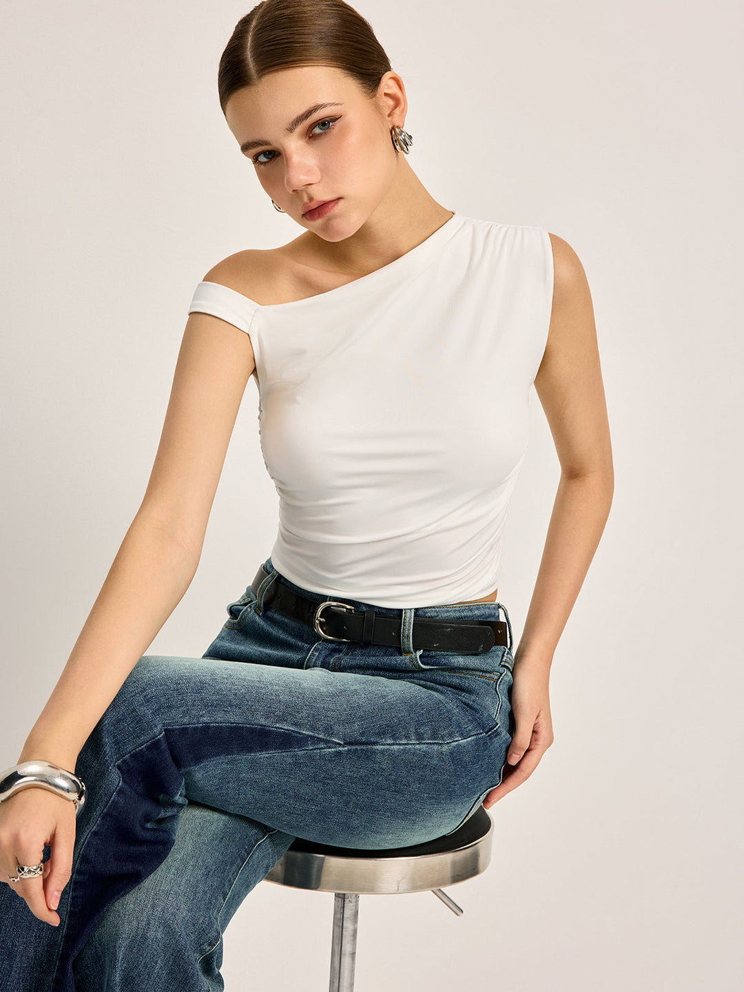 Asymmetrical Cutout Ribbed Top  Liora Lane Boutique T-Shirts