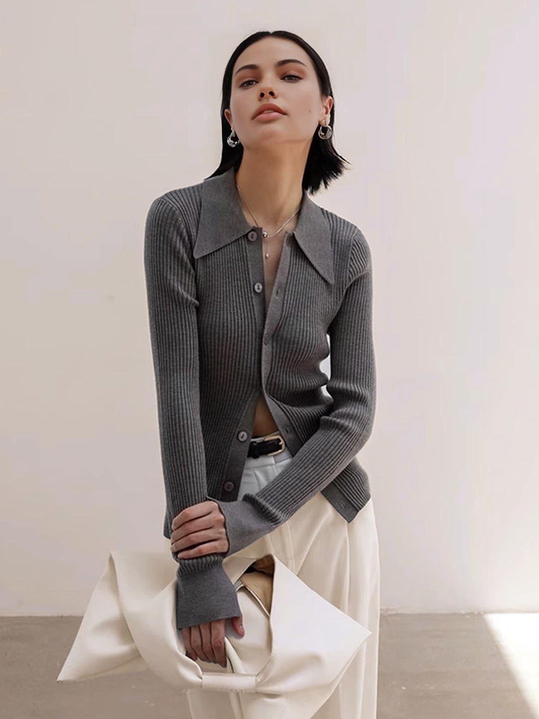 Ribbed Lapel Slim Cardigan  Liora Lane Boutique Cardigans