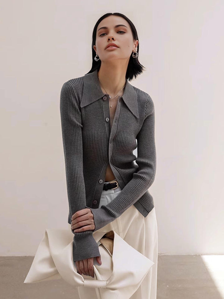 Ribbed Lapel Slim Cardigan  Liora Lane Boutique Cardigans
