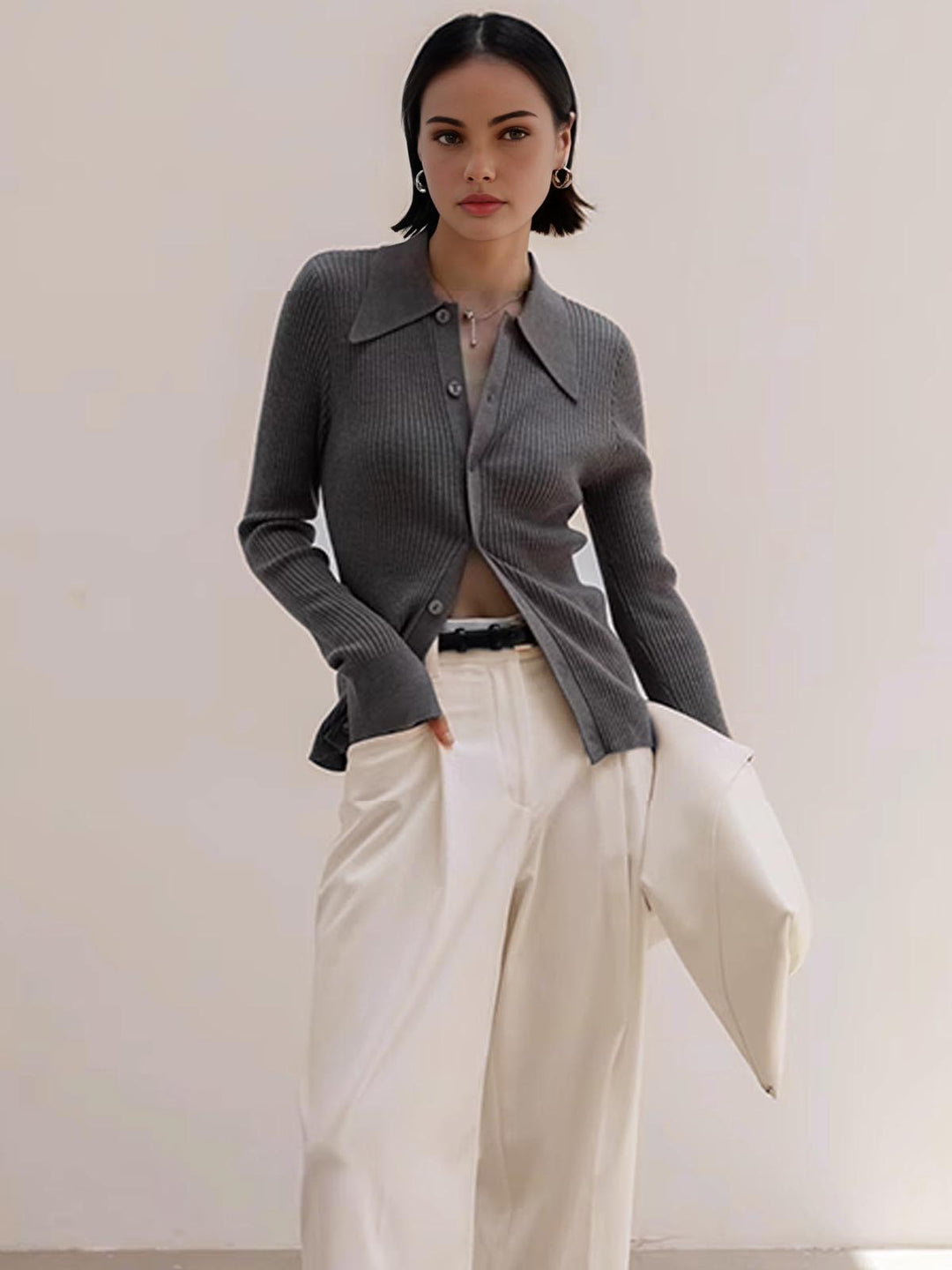 Ribbed Lapel Slim Cardigan  Liora Lane Boutique Cardigans