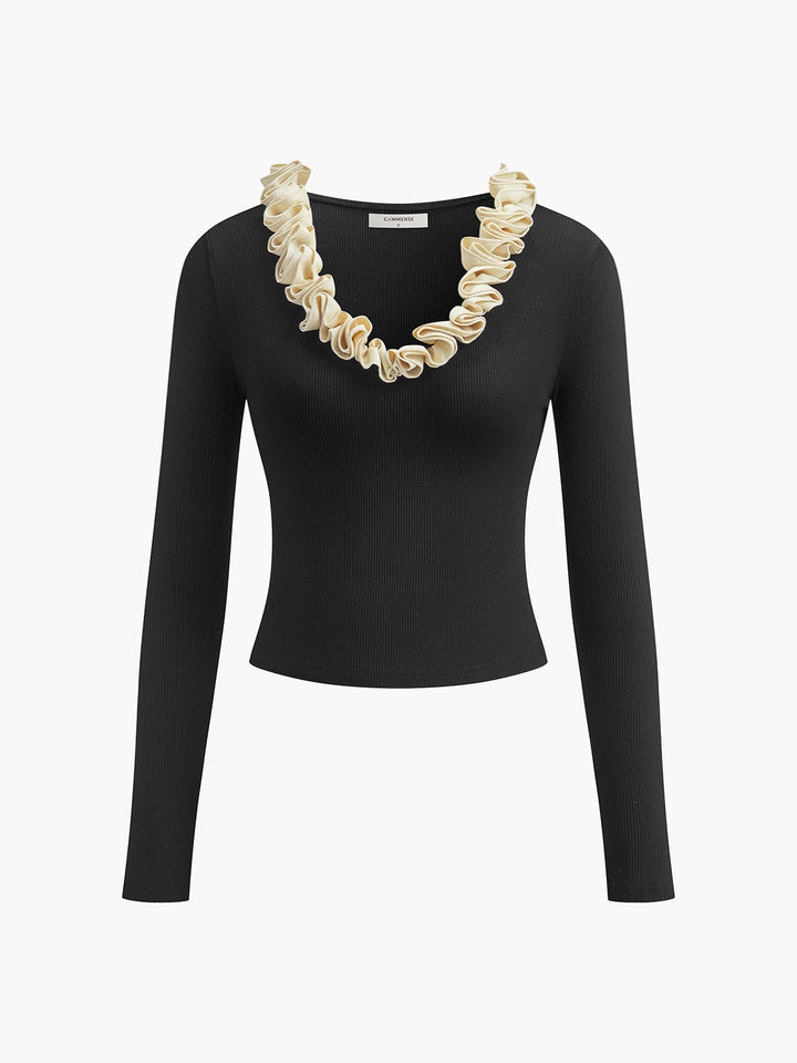 Cotton Floral Trim Slim T-Shirt  Liora Lane Boutique T-Shirts
