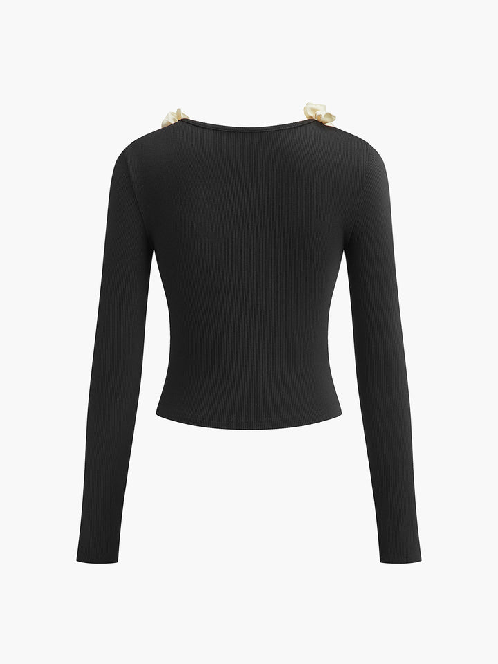 Cotton Floral Trim Slim T-Shirt  Liora Lane Boutique T-Shirts