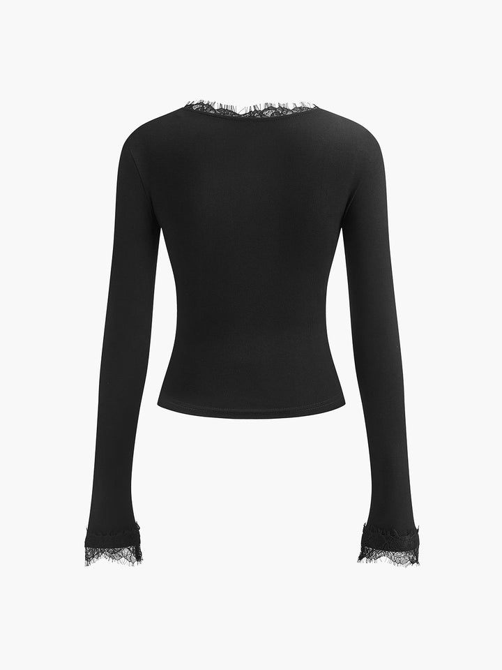 V-Neck Lace Trim Skinny T-Shirt  Liora Lane Boutique T-Shirts