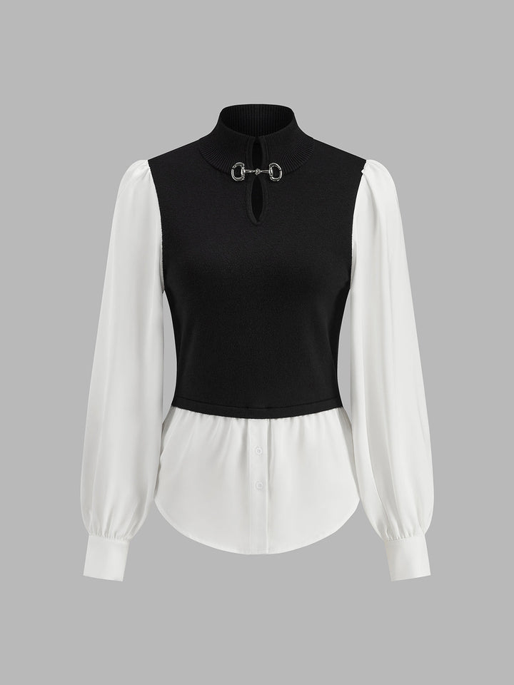 2 in 1 Color Block Metal-Detail Knit Top  Liora Lane Boutique Knit Tops