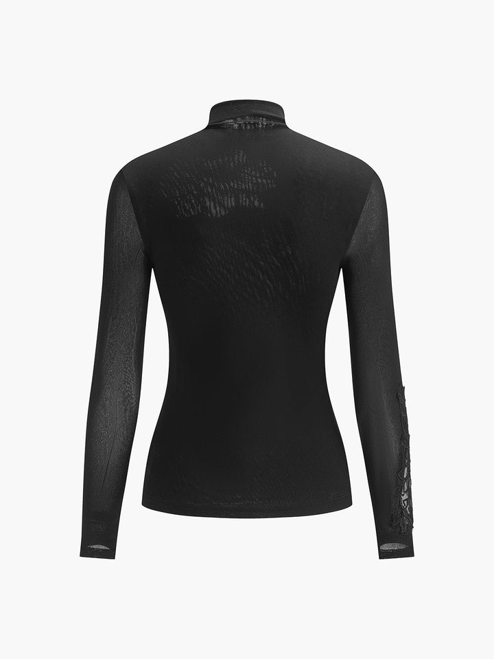 Semi-Sheer Mesh-Floral Slim Jersey Top  Liora Lane Boutique T-Shirts