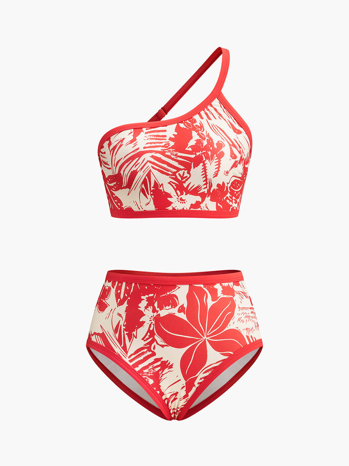 One-Shoulder Tropical Print Bikini Set  Liora Lane Boutique Bikini Sets
