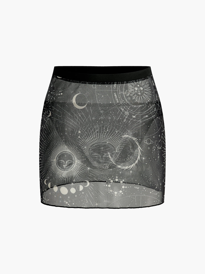 Astrology Print Sheer Skirt  Liora Lane Boutique Kimonos & Cover Ups Black / L 72.99