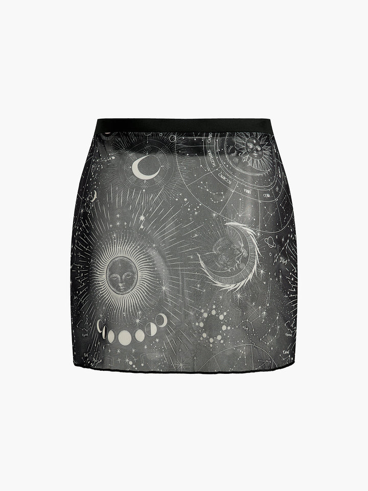 Astrology Print Sheer Skirt  Liora Lane Boutique Kimonos & Cover Ups