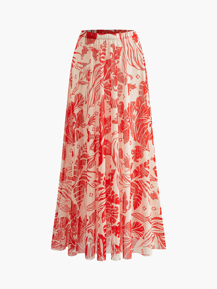 Mesh Printed Cover-Up Skirt  Liora Lane Boutique Kimonos & Cover Ups Red / XL 86.99
