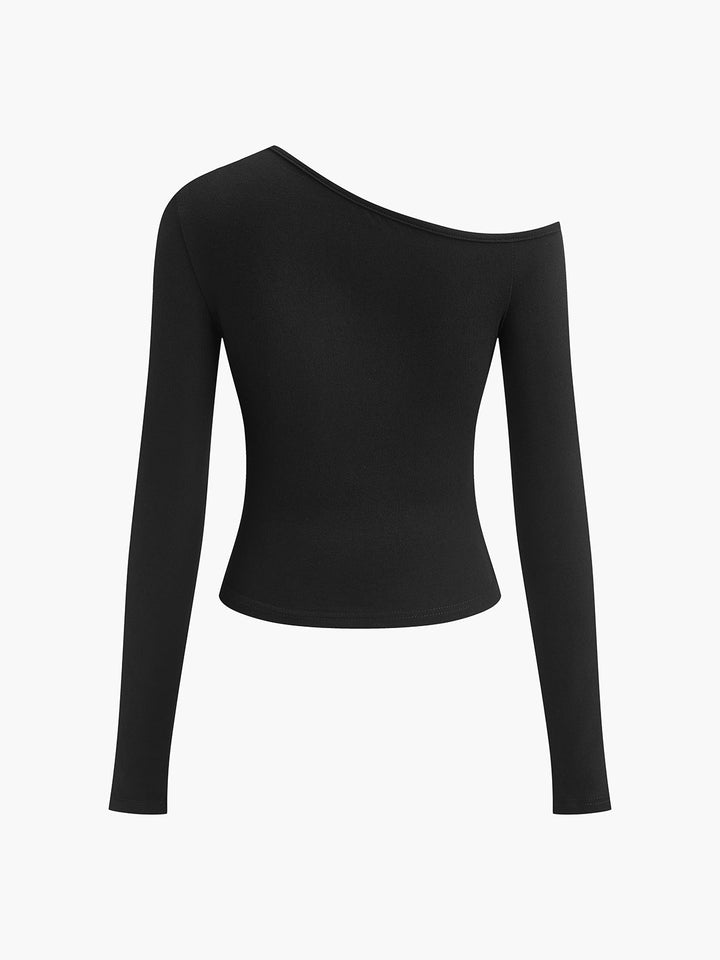 Cut Out Asymmetric Off Shoulder Slinky Long Sleeve Shirt  Liora Lane Boutique T-Shirts