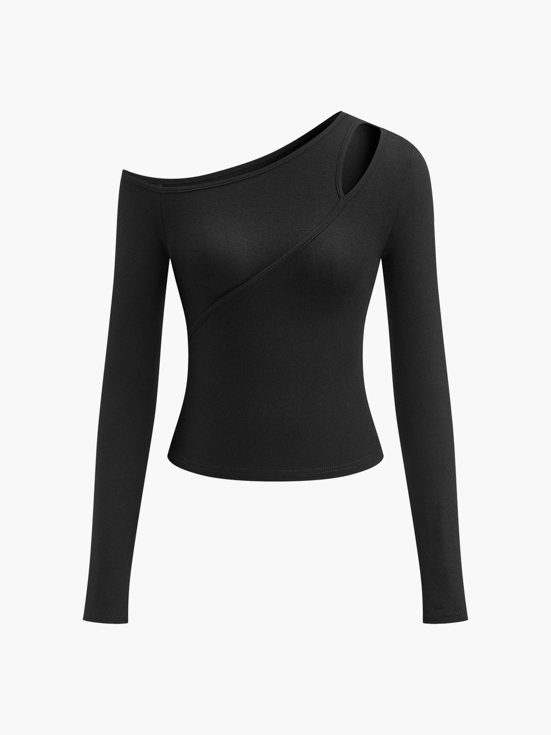 Cut Out Asymmetric Off Shoulder Slinky Long Sleeve Shirt  Liora Lane Boutique T-Shirts