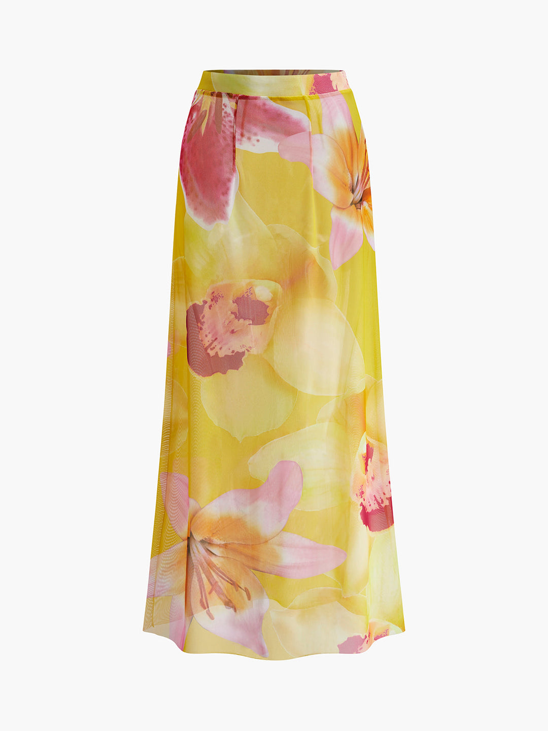 Mesh Floral Print Cover-Up Skirt  Liora Lane Boutique Kimonos & Cover Ups Yellow / XL 80.99
