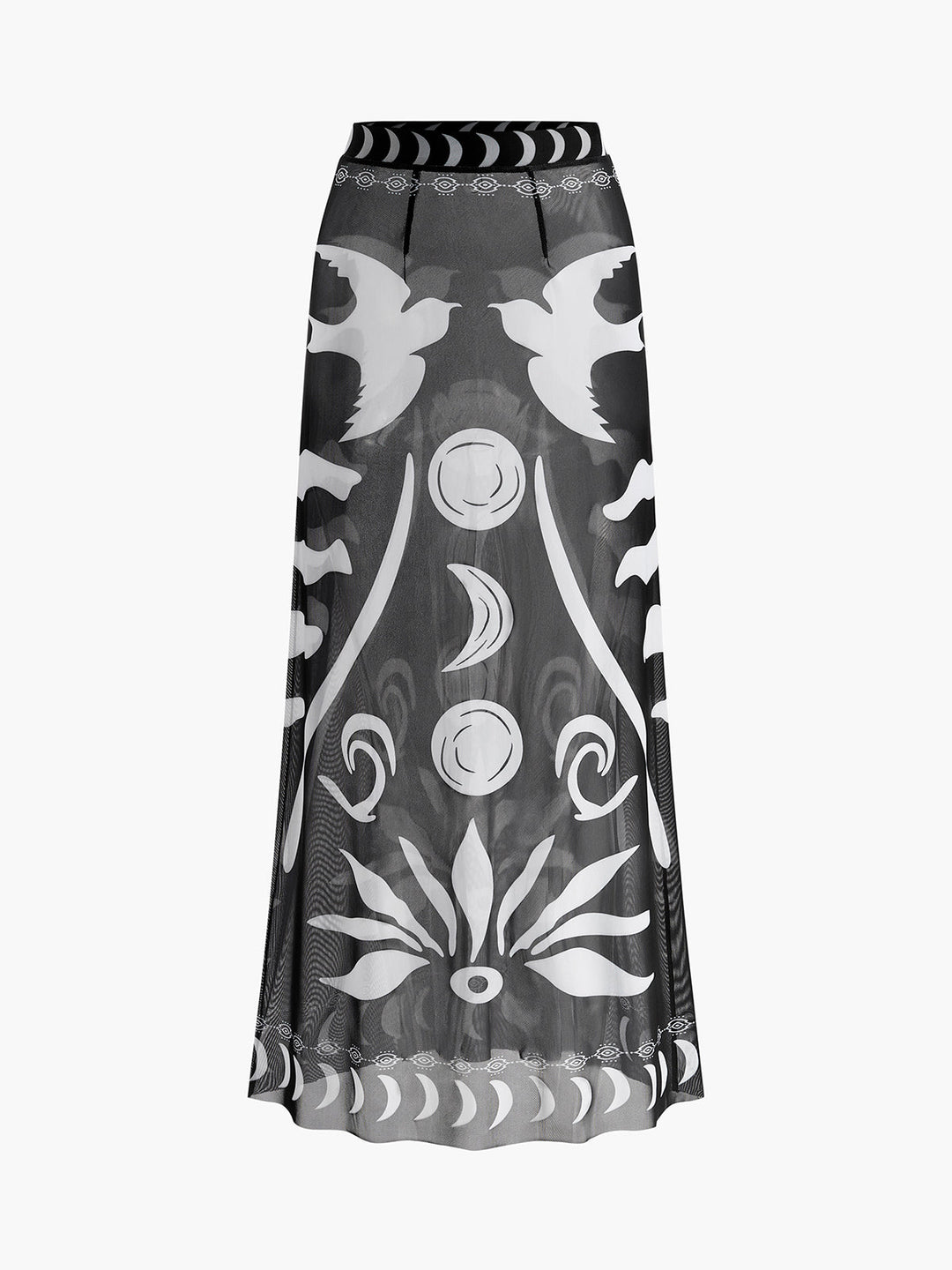 Sheer Printed Mesh Beach Cover-Up Skirt  Liora Lane Boutique Kimonos & Cover Ups Black / XL 86.99