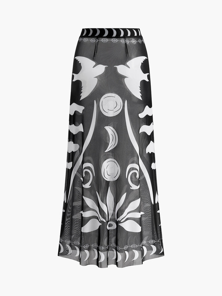 Sheer Printed Mesh Beach Cover-Up Skirt  Liora Lane Boutique Kimonos & Cover Ups