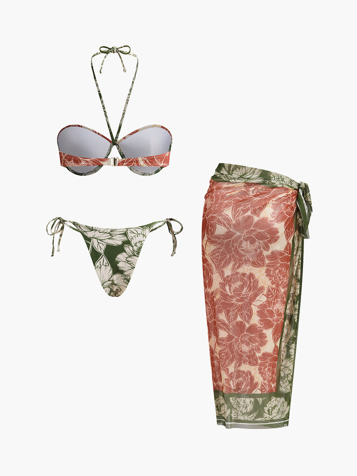 Floral Bikini Set With Tie Side Skirt  Liora Lane Boutique Bikini Sets