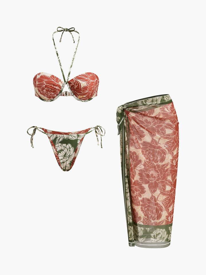 Floral Bikini Set With Tie Side Skirt  Liora Lane Boutique Bikini Sets Multicolor / L 101.99
