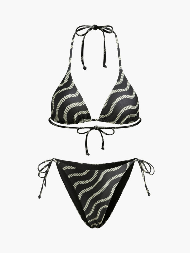 Wave Pattern Triangle Bikini Set  Liora Lane Boutique Bikini Sets Black / L 81.99