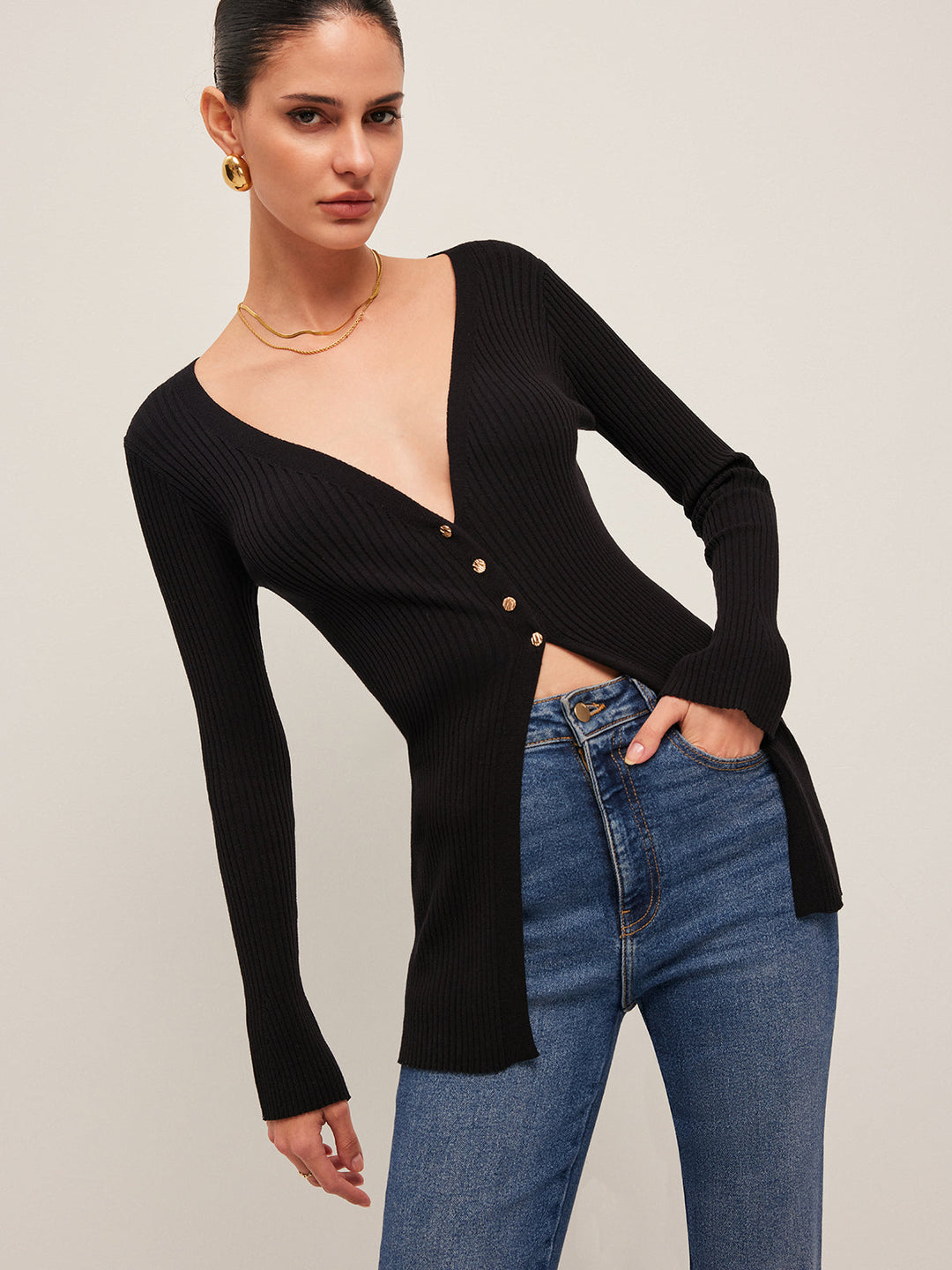Ribbed Slit Button Cardigan  Liora Lane Boutique Cardigans