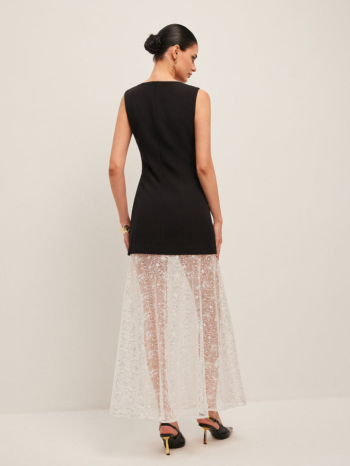Sheer Lace Panel Sleeveless Dress  Liora Lane Boutique Dresses