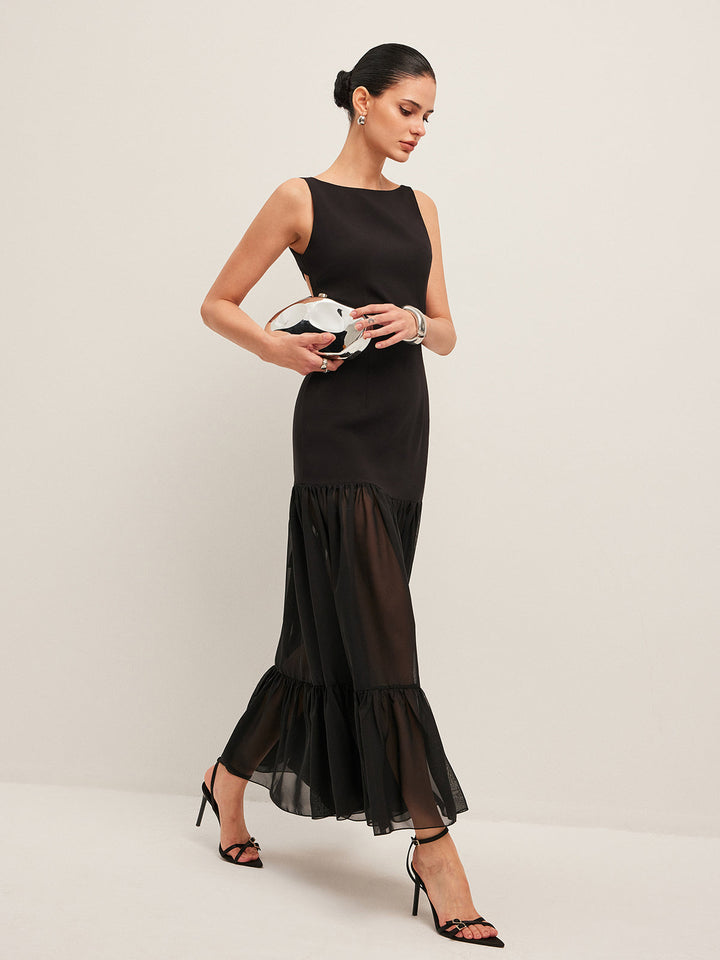 Sheer Panel Back-Tie Ruffled Hem Dress  Liora Lane Boutique Dresses