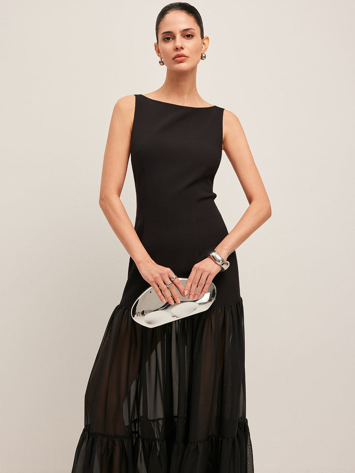 Sheer Panel Back-Tie Ruffled Hem Dress  Liora Lane Boutique Dresses