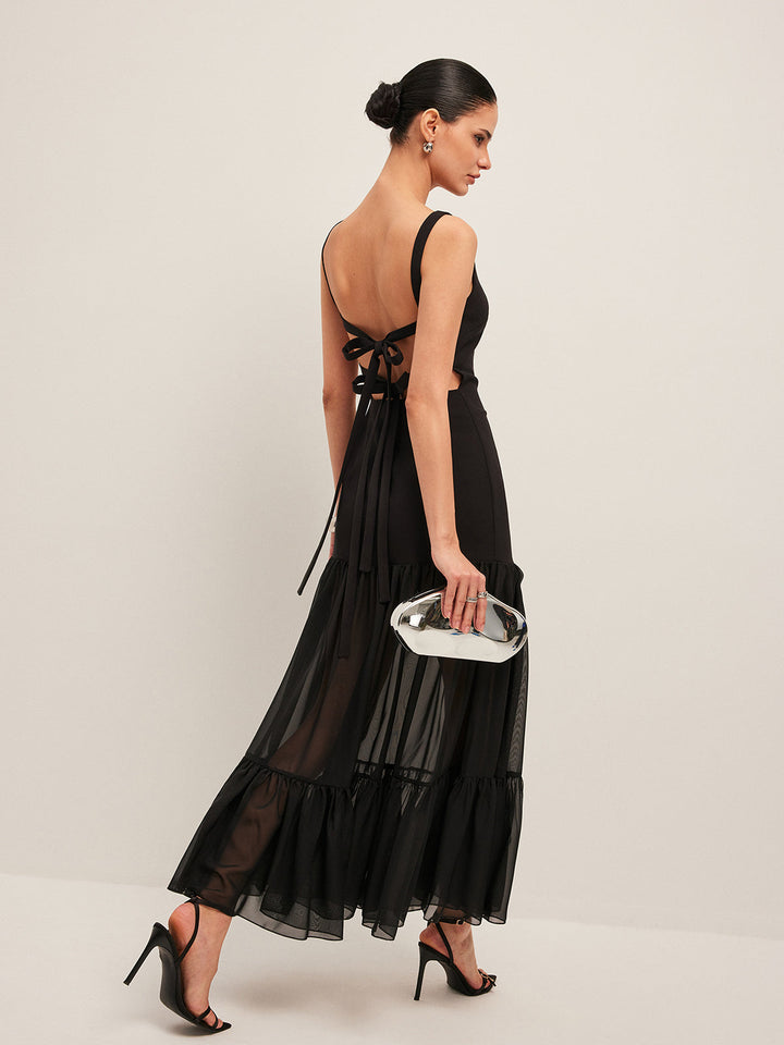 Sheer Panel Back-Tie Ruffled Hem Dress  Liora Lane Boutique Dresses