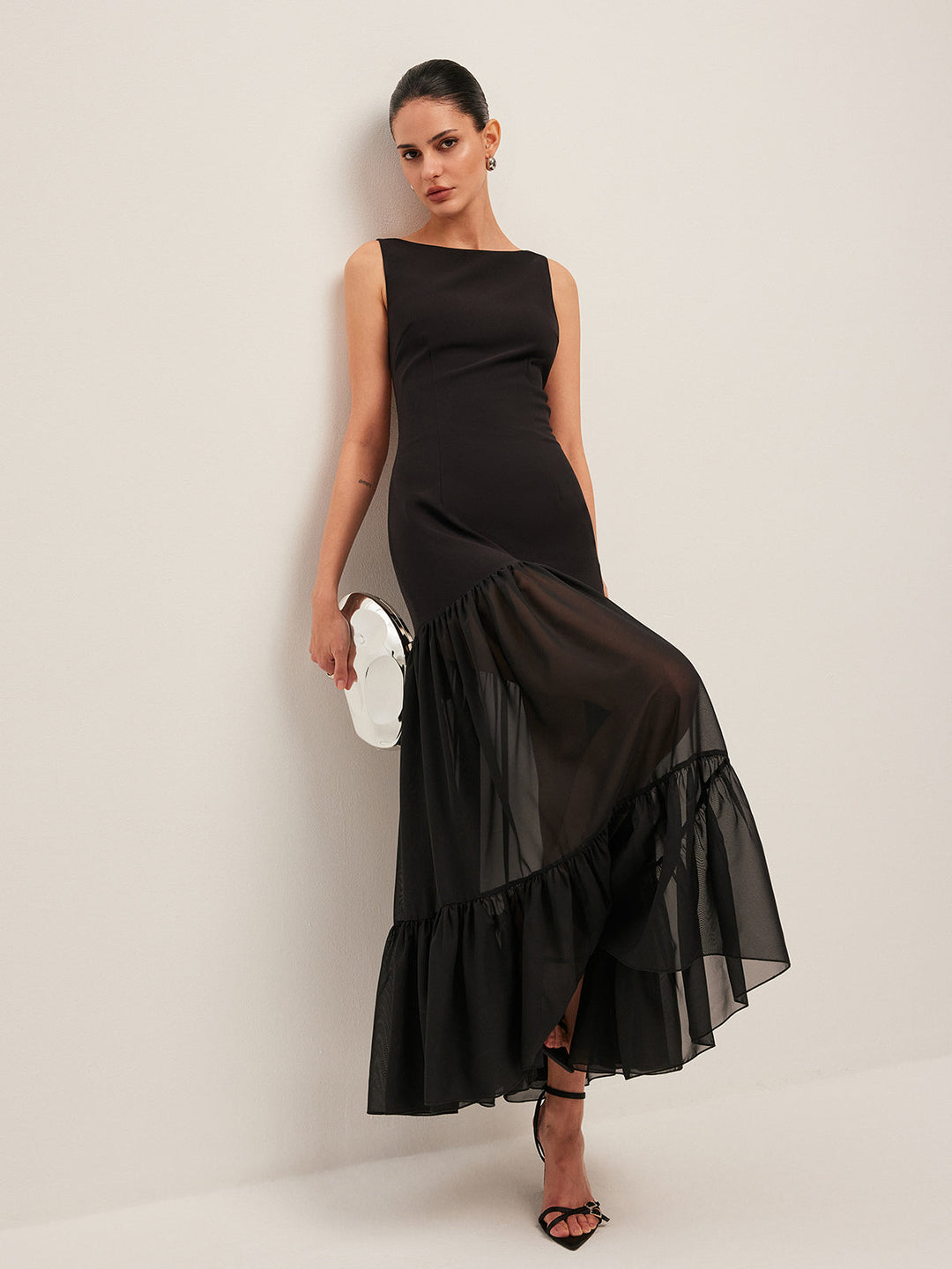 Sheer Panel Back-Tie Ruffled Hem Dress  Liora Lane Boutique Dresses