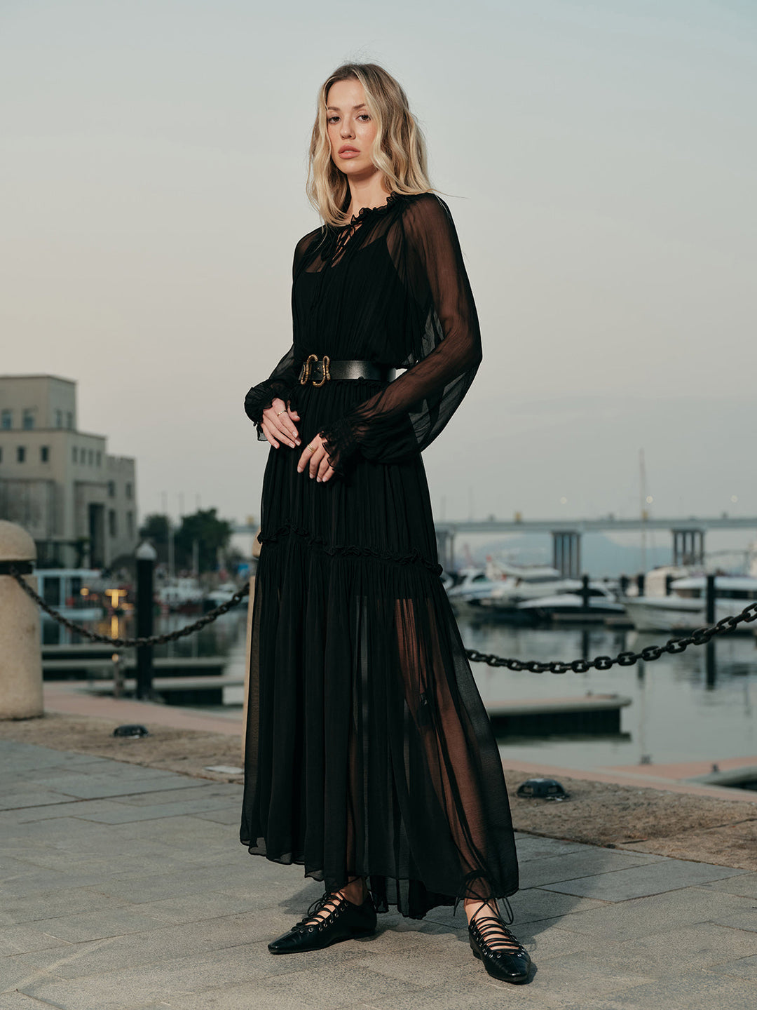 Ruffled Chiffon Semi-Sheer Dress  Liora Lane Boutique Dresses