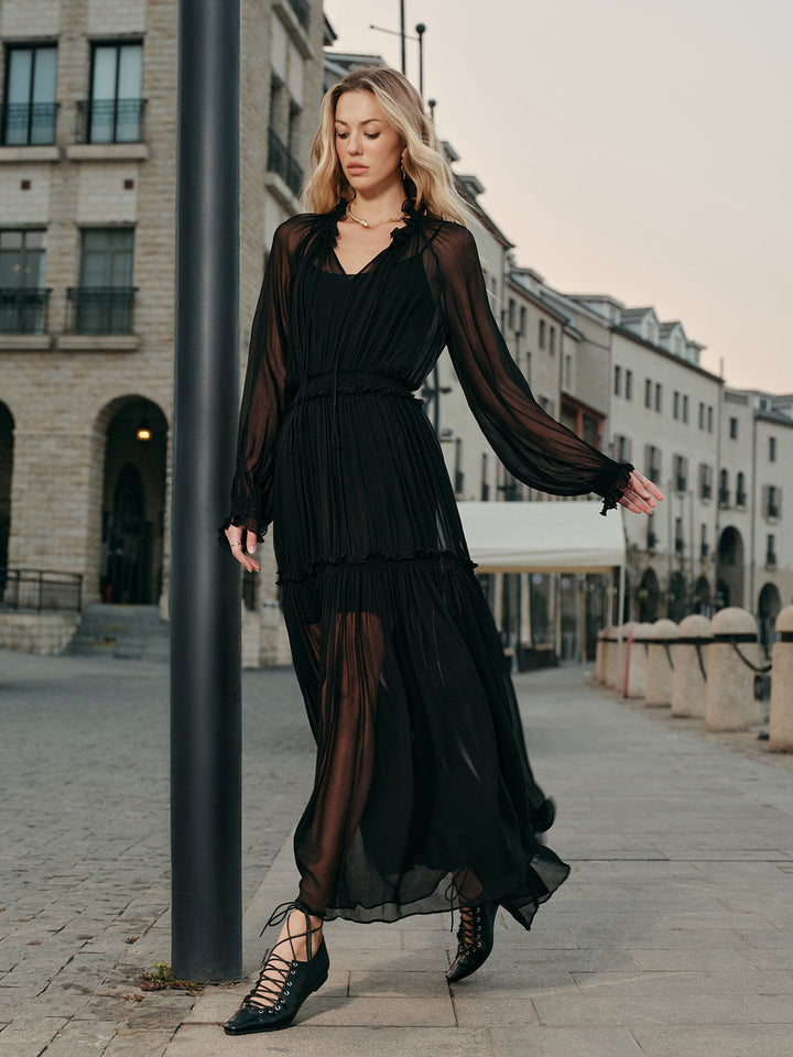 Ruffled Chiffon Semi-Sheer Dress  Liora Lane Boutique Dresses