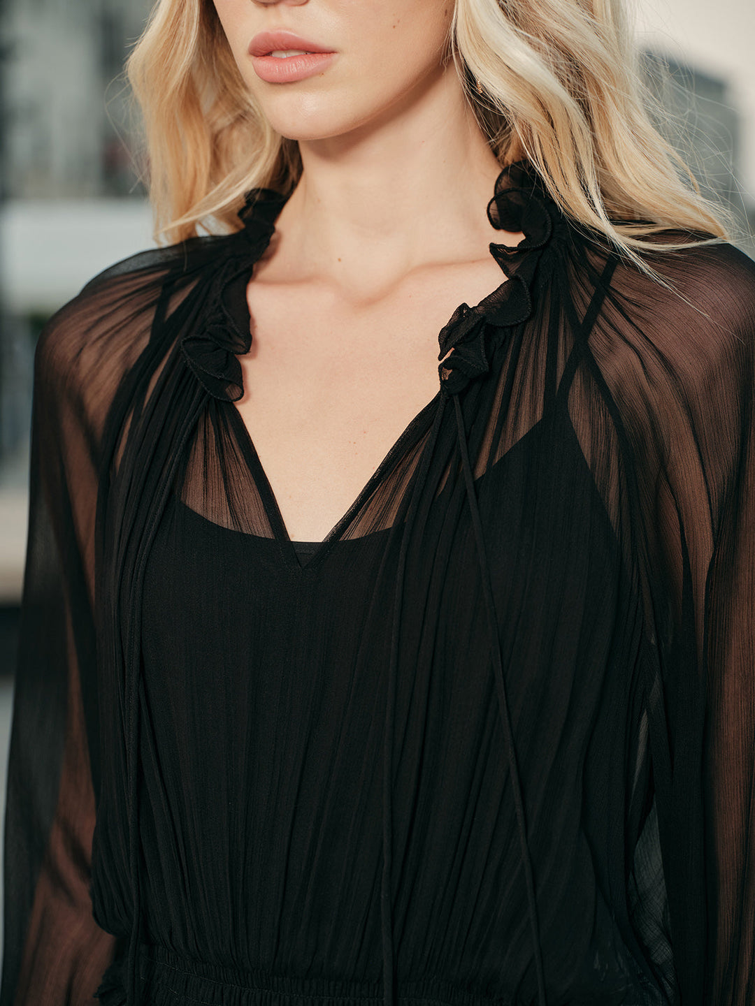 Ruffled Chiffon Semi-Sheer Dress  Liora Lane Boutique Dresses