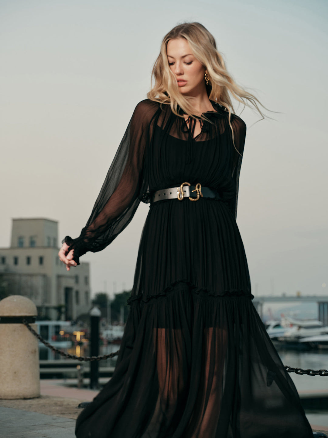Ruffled Chiffon Semi-Sheer Dress  Liora Lane Boutique Dresses