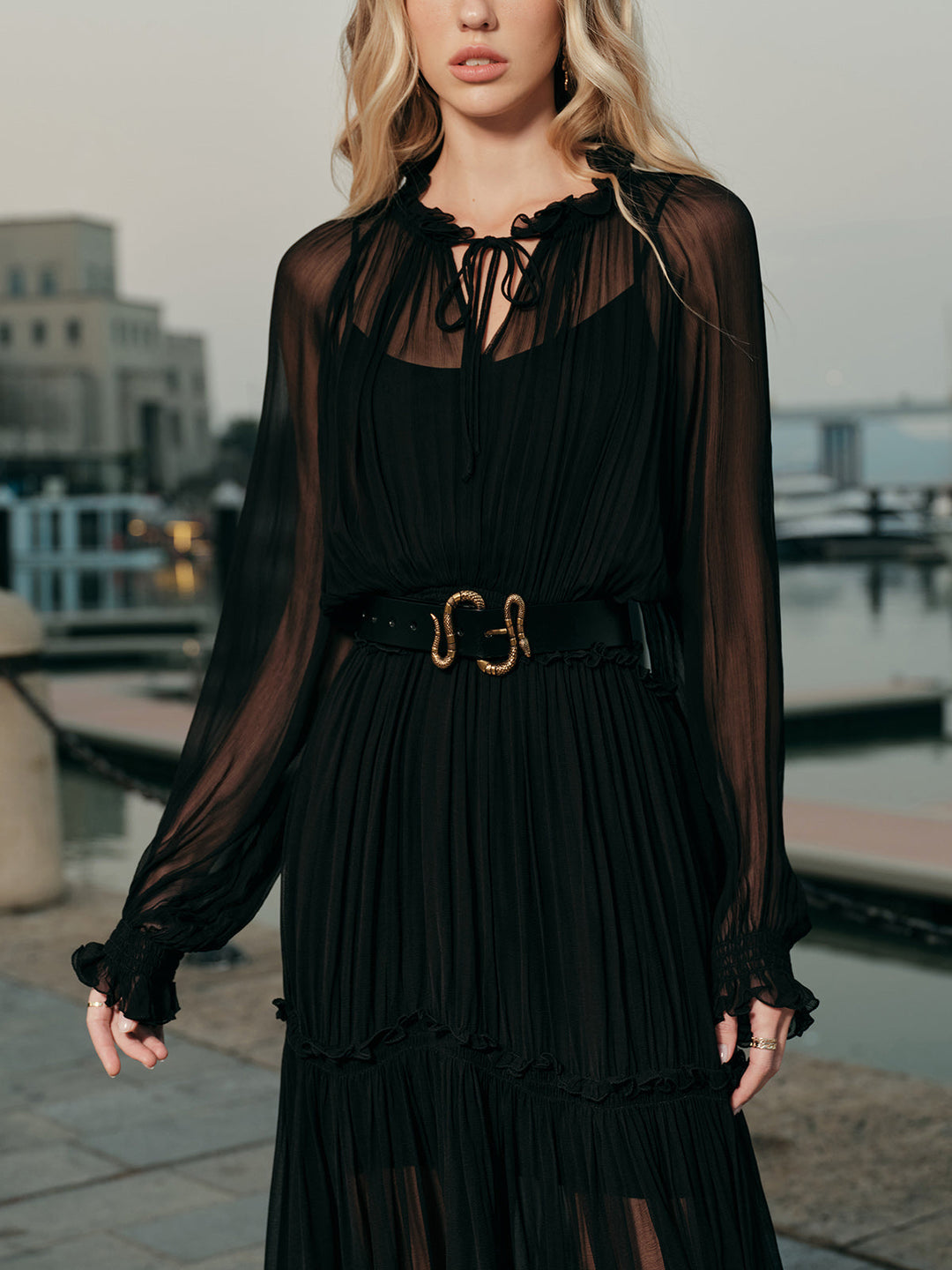 Ruffled Chiffon Semi-Sheer Dress  Liora Lane Boutique Dresses