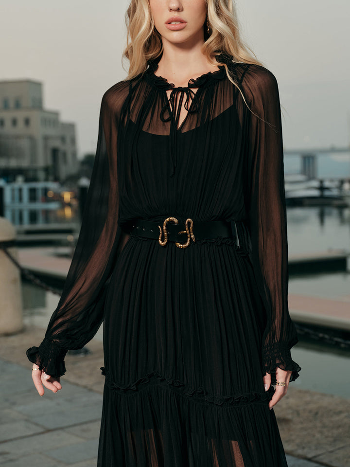 Ruffled Chiffon Semi-Sheer Dress  Liora Lane Boutique Dresses