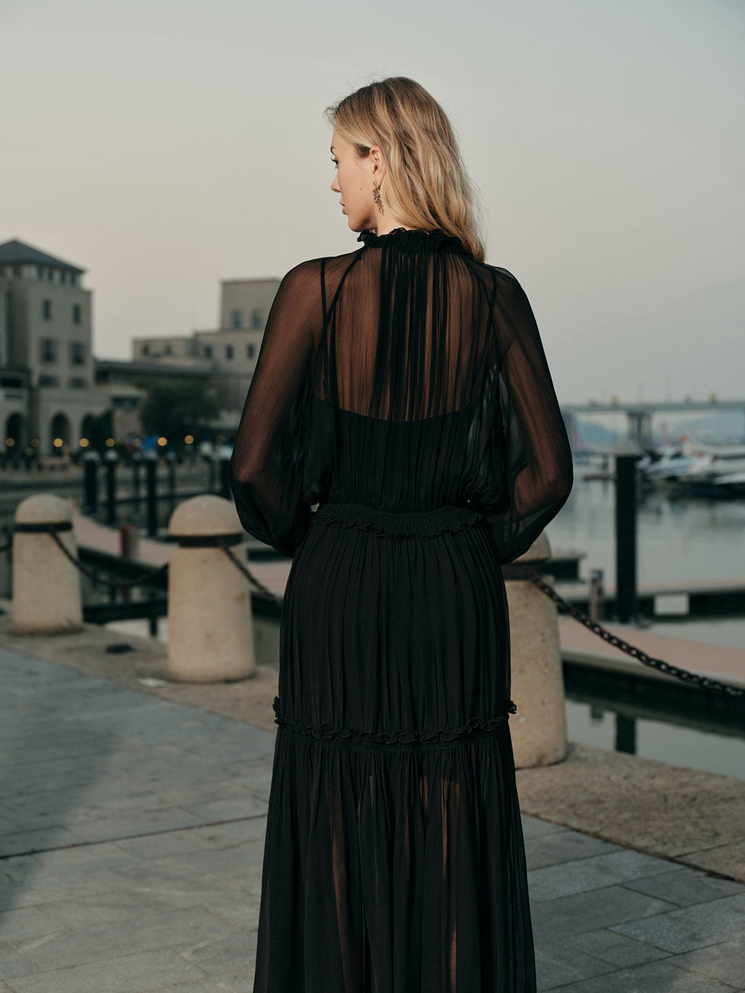 Ruffled Chiffon Semi-Sheer Dress  Liora Lane Boutique Dresses