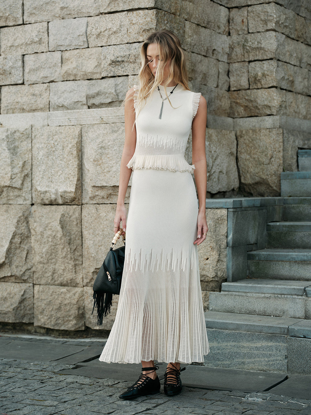 Mesh Panel Pleated Skirt  Liora Lane Boutique Sweater Skirts