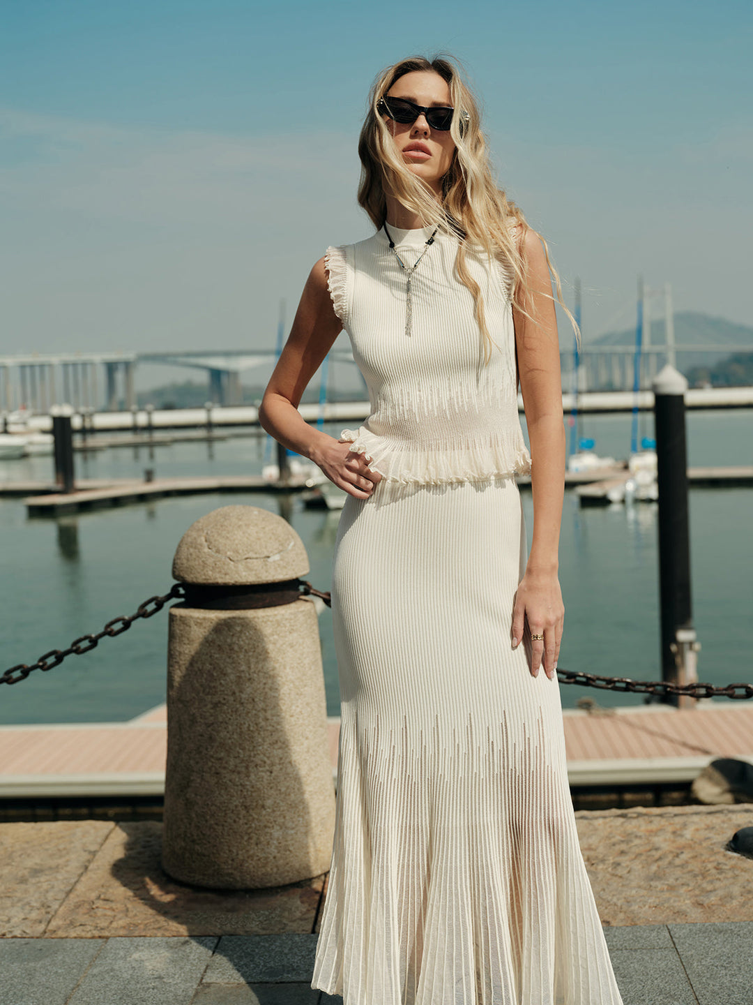 Mesh Panel Pleated Skirt  Liora Lane Boutique Sweater Skirts