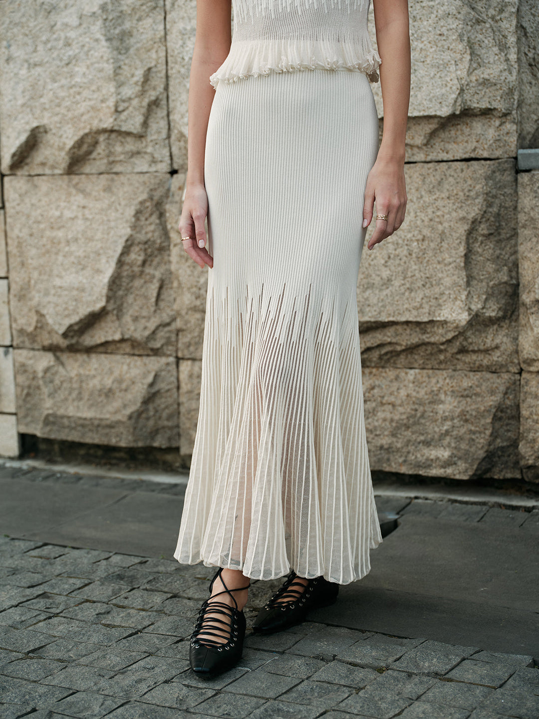 Mesh Panel Pleated Skirt  Liora Lane Boutique Sweater Skirts
