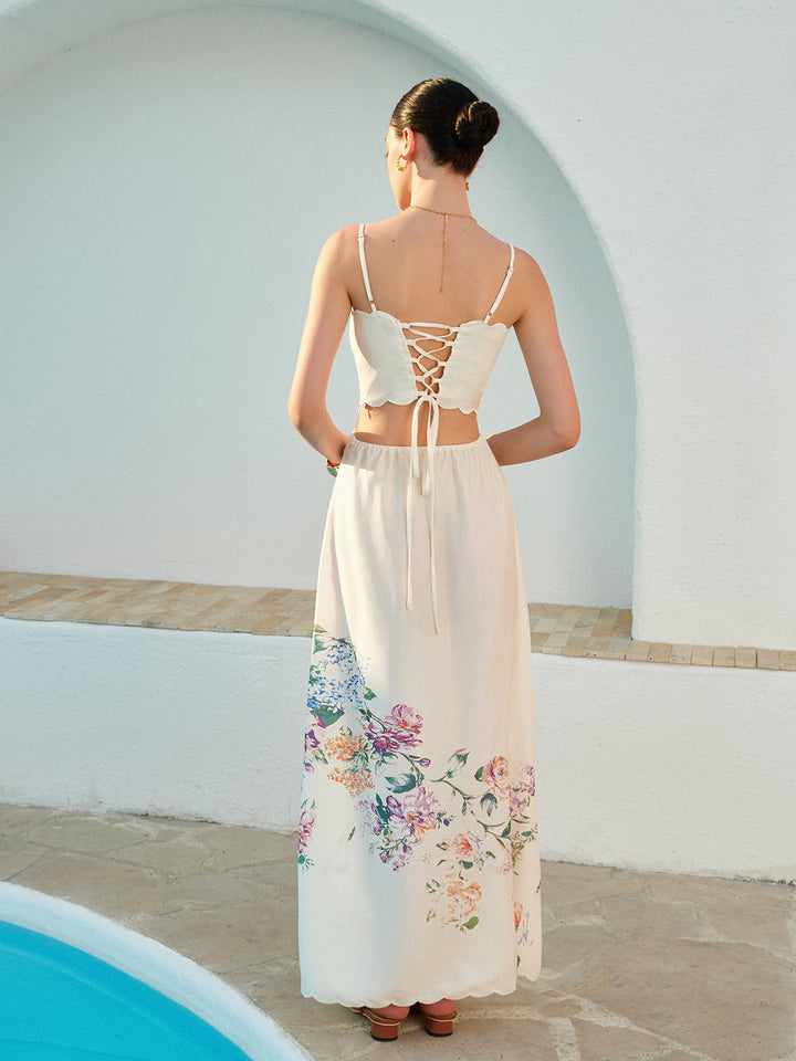 Floral Print Lace-Up Back Sleeveless Dress  Liora Lane Boutique Dresses