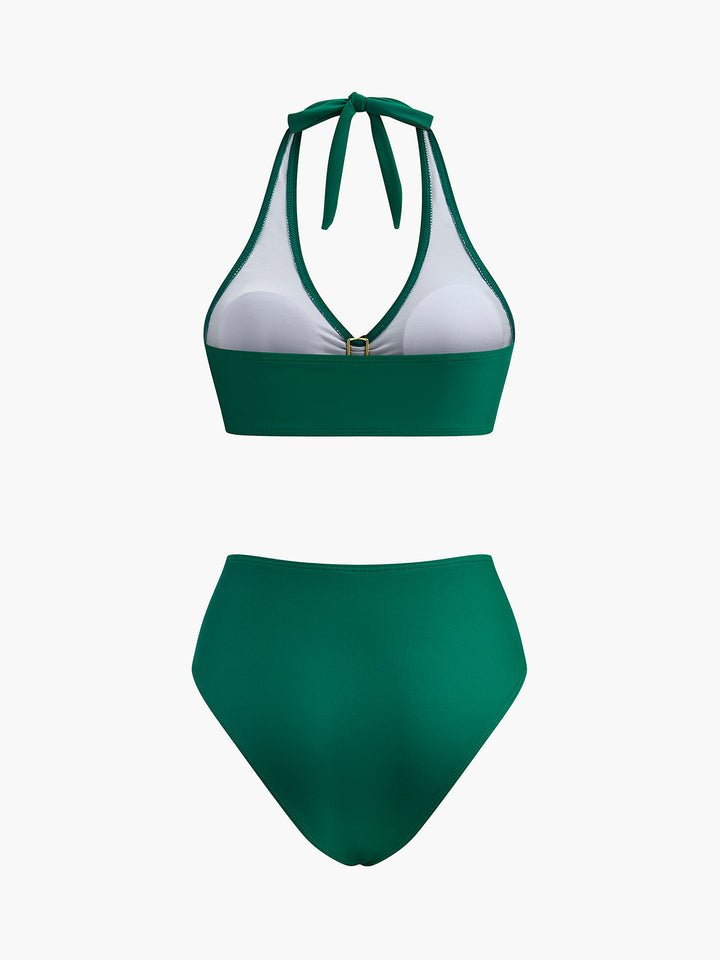 Metal Flower Detail Halter Bikini Set  Liora Lane Boutique Bikini Sets