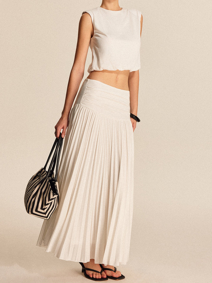 Shoulder-Padded Pleated Skirt Set  Liora Lane Boutique Skirt Sets
