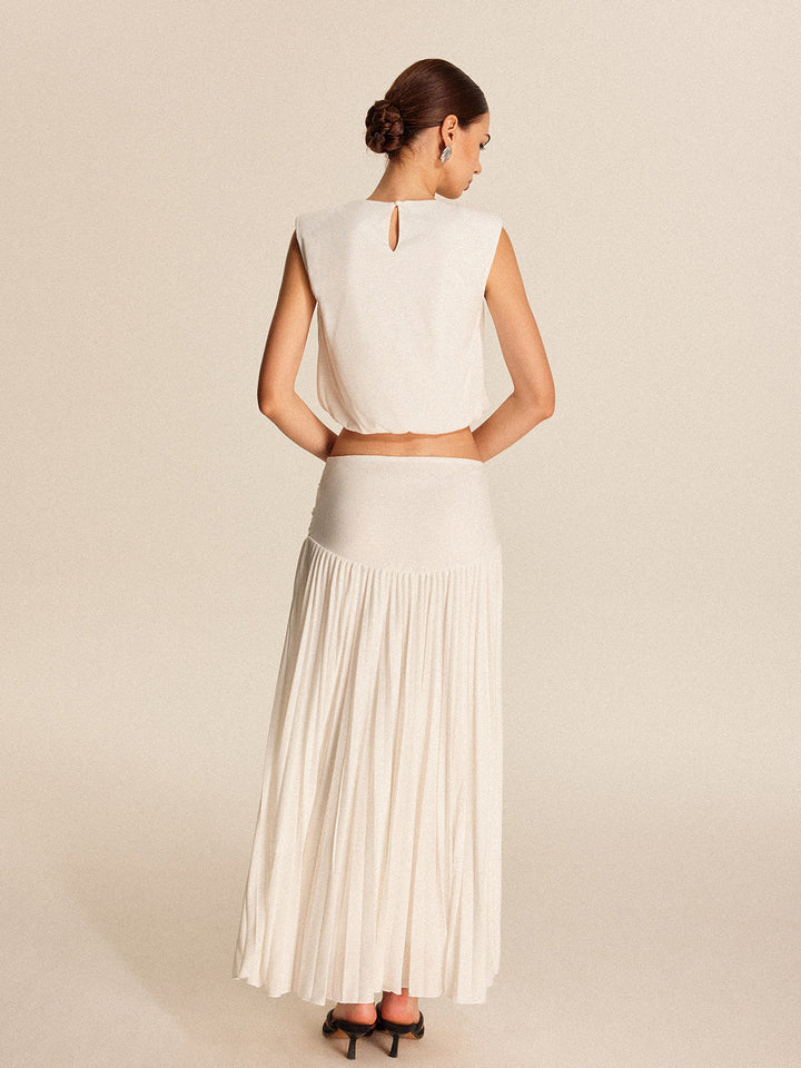 Shoulder-Padded Pleated Skirt Set  Liora Lane Boutique Skirt Sets