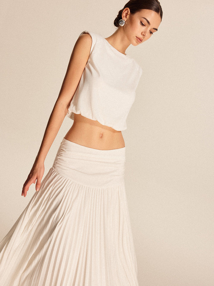 Shoulder-Padded Pleated Skirt Set  Liora Lane Boutique Skirt Sets